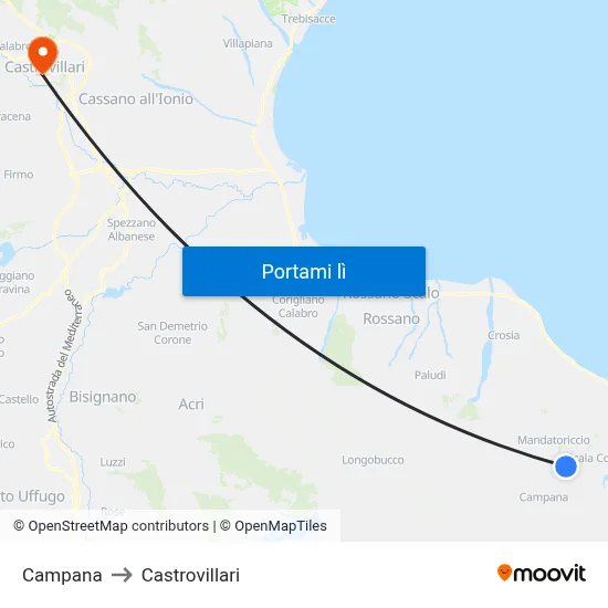 Campana to Castrovillari map