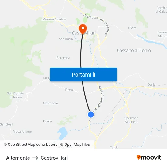 Altomonte to Castrovillari map