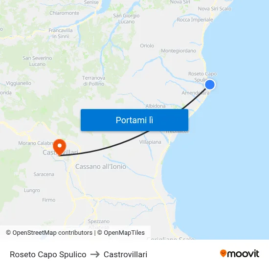 Roseto Capo Spulico to Castrovillari map
