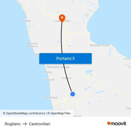 Rogliano to Castrovillari map