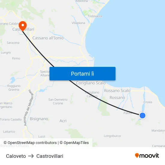 Caloveto to Castrovillari map
