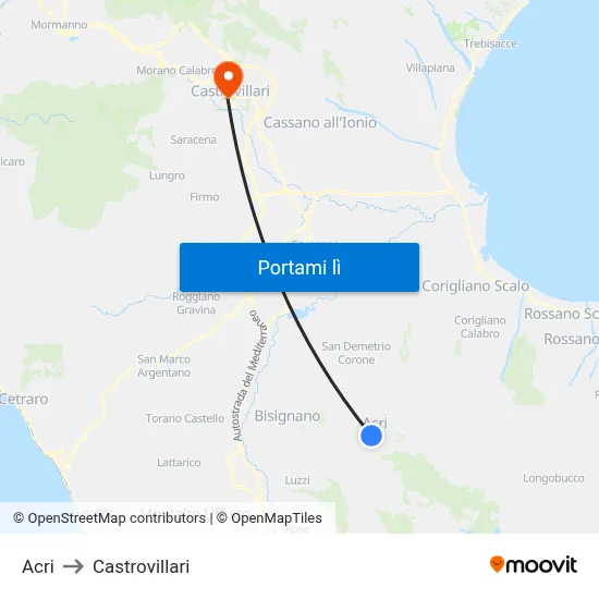 Acri to Castrovillari map