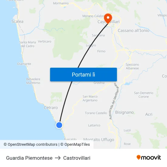 Guardia Piemontese to Castrovillari map