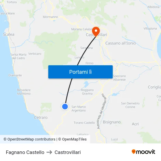 Fagnano Castello to Castrovillari map