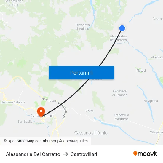 Alessandria Del Carretto to Castrovillari map
