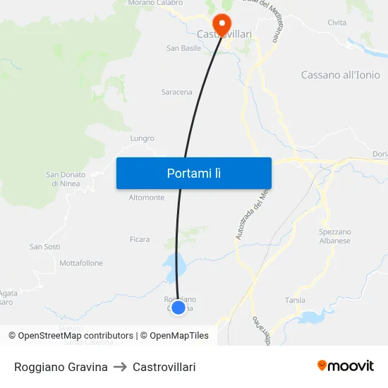Roggiano Gravina to Castrovillari map