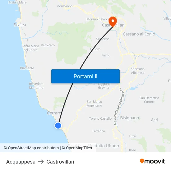 Acquappesa to Castrovillari map