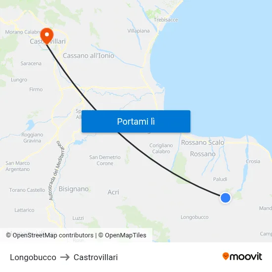Longobucco to Castrovillari map