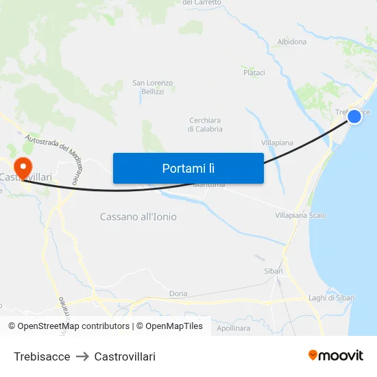 Trebisacce to Castrovillari map