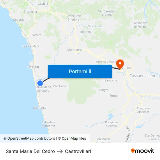 Santa Maria Del Cedro to Castrovillari map