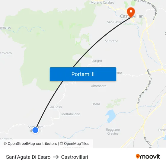 Sant'Agata Di Esaro to Castrovillari map