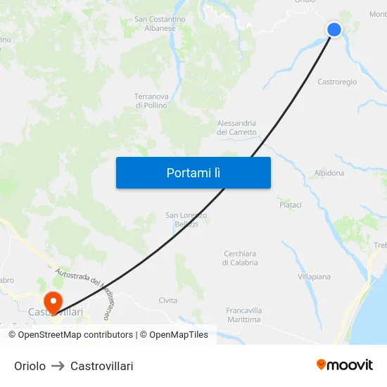 Oriolo to Castrovillari map