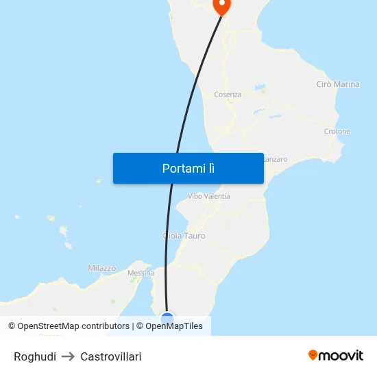 Roghudi to Castrovillari map