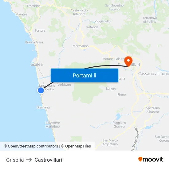 Grisolia to Castrovillari map