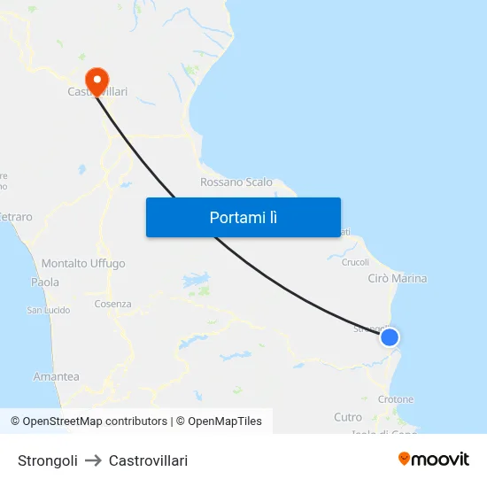 Strongoli to Castrovillari map