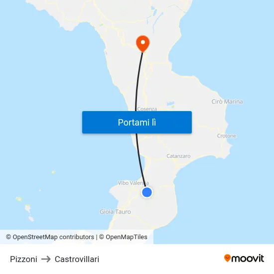 Pizzoni to Castrovillari map