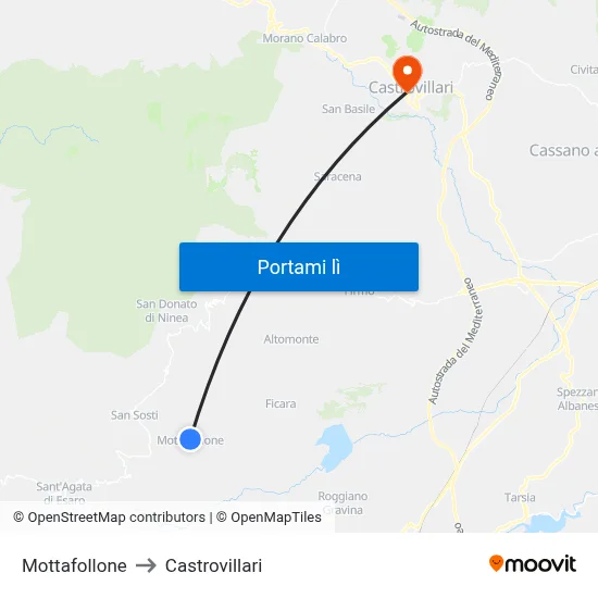 Mottafollone to Castrovillari map