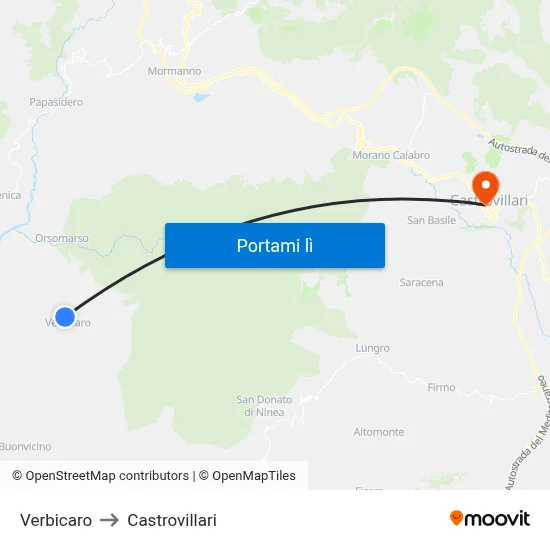 Verbicaro to Castrovillari map