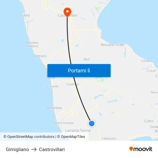 Gimigliano to Castrovillari map