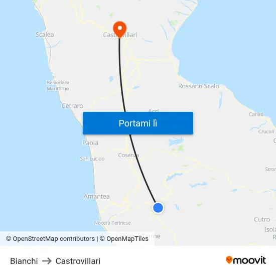 Bianchi to Castrovillari map