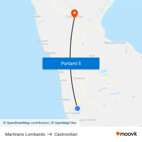 Martirano Lombardo to Castrovillari map