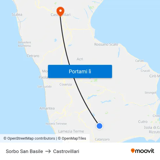 Sorbo San Basile to Castrovillari map