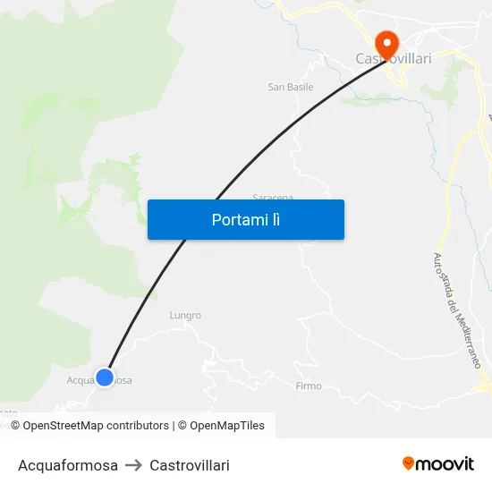 Acquaformosa to Castrovillari map