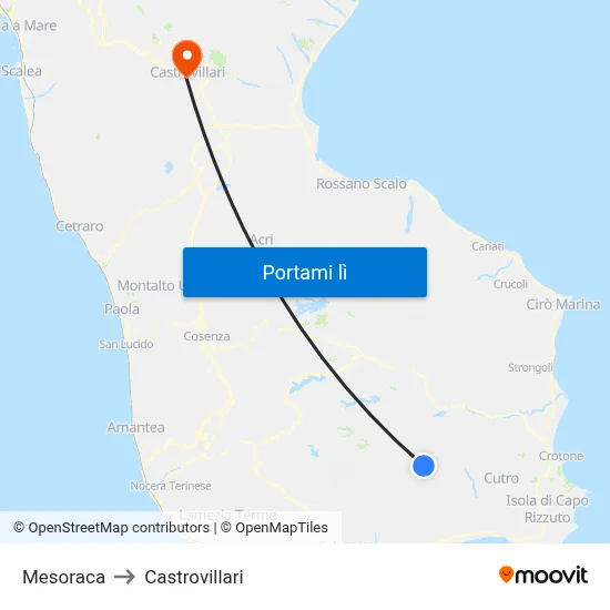 Mesoraca to Castrovillari map