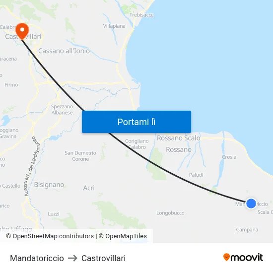Mandatoriccio to Castrovillari map