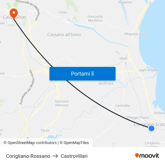 Corigliano-Rossano to Castrovillari map