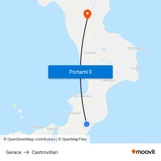 Gerace to Castrovillari map