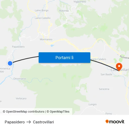 Papasidero to Castrovillari map