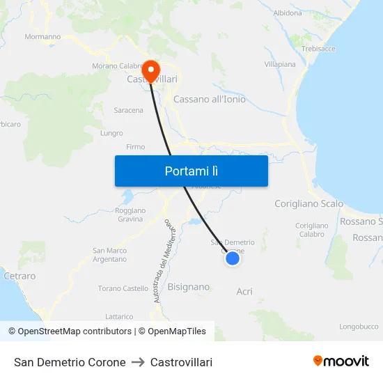 San Demetrio Corone to Castrovillari map