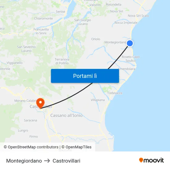 Montegiordano to Castrovillari map