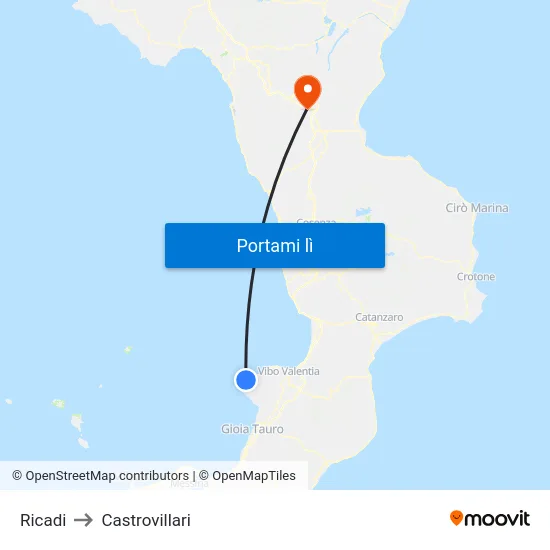 Ricadi to Castrovillari map