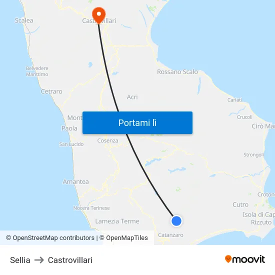 Sellia to Castrovillari map