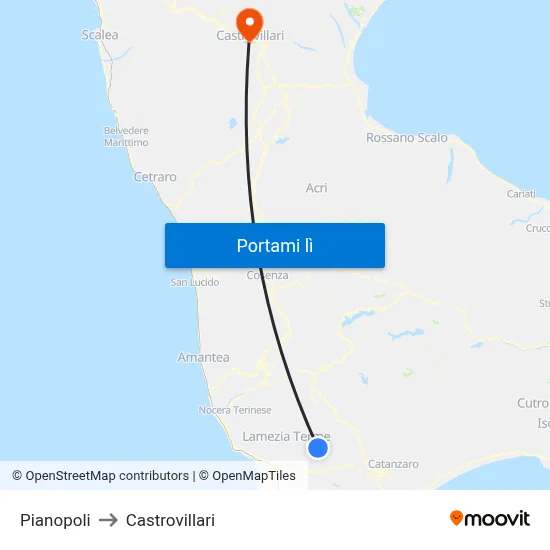 Pianopoli to Castrovillari map