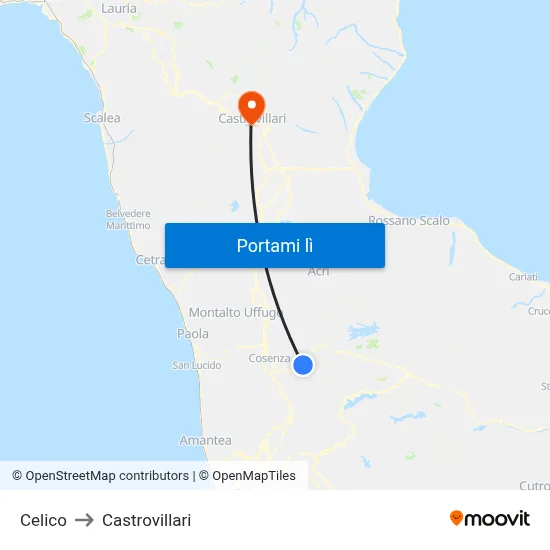Celico to Castrovillari map