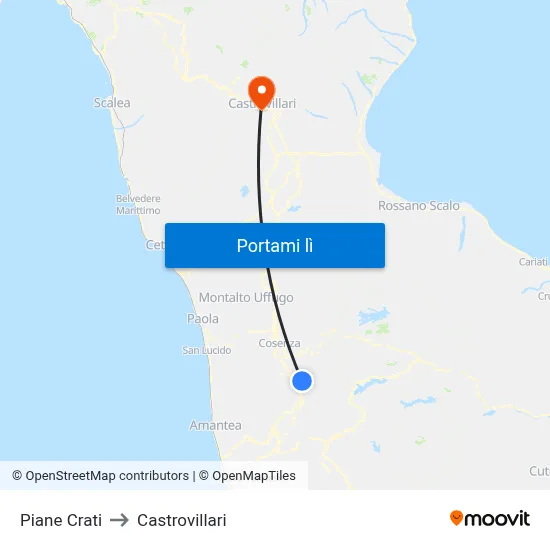 Piane Crati to Castrovillari map