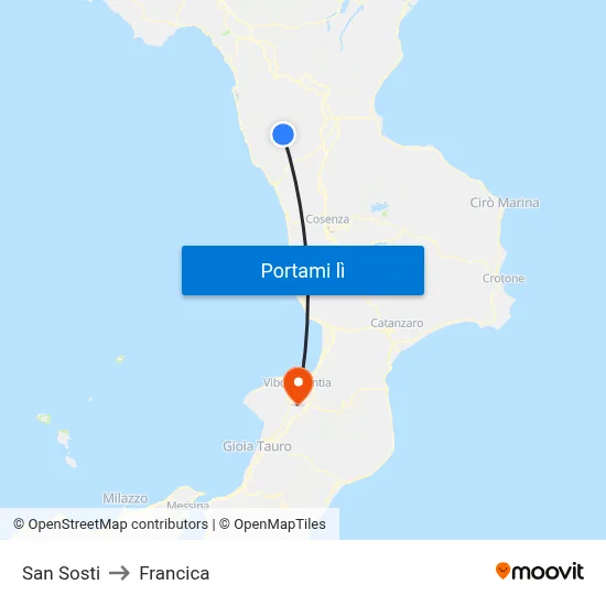 San Sosti to Francica map