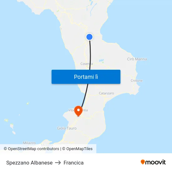 Spezzano Albanese to Francica map