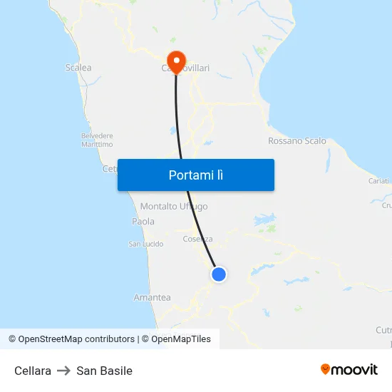 Cellara to San Basile map