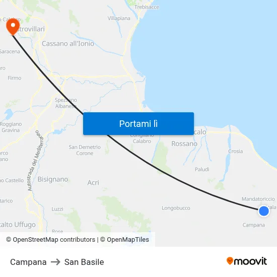 Campana to San Basile map