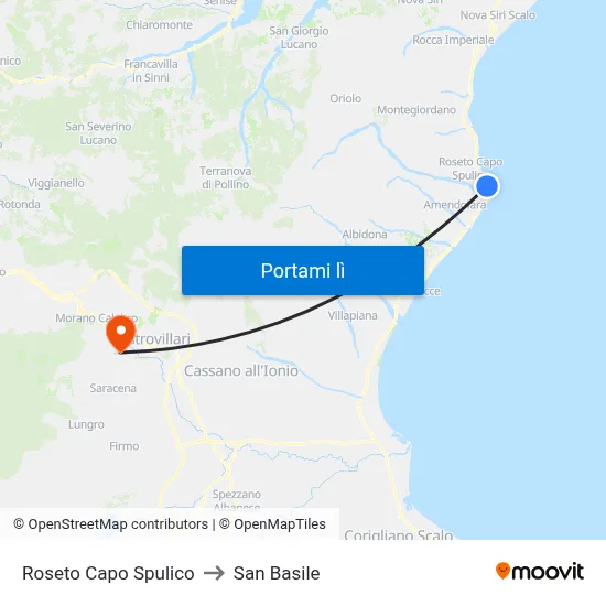 Roseto Capo Spulico to San Basile map