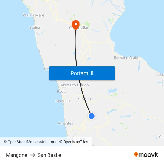 Mangone to San Basile map