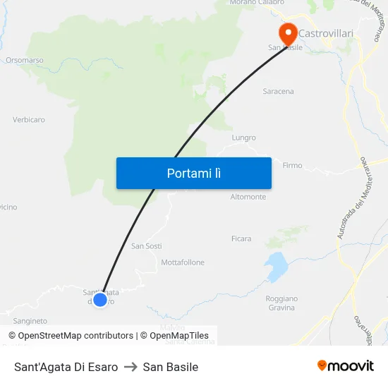 Sant'Agata Di Esaro to San Basile map