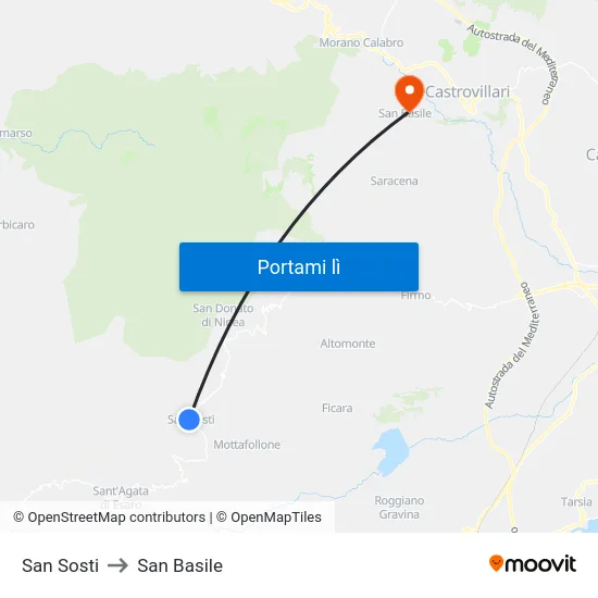 San Sosti to San Basile map