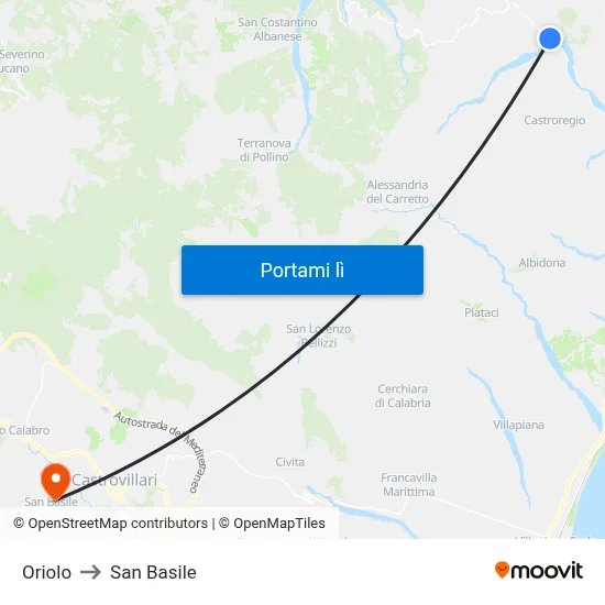 Oriolo to San Basile map