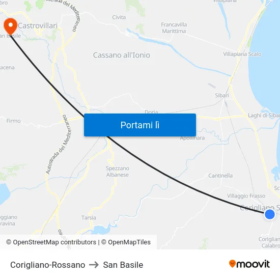 Corigliano-Rossano to San Basile map