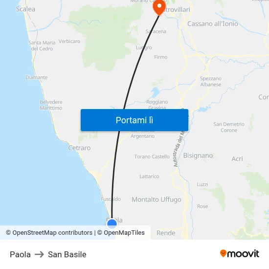 Paola to San Basile map